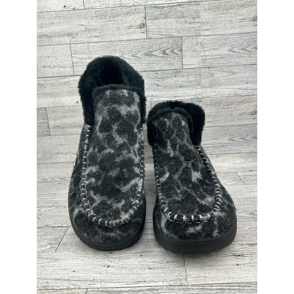 Hey Dude Denny Marble Leopard Grey Black Faux Fur‎ Lined Ankle Boots Women Sz 10